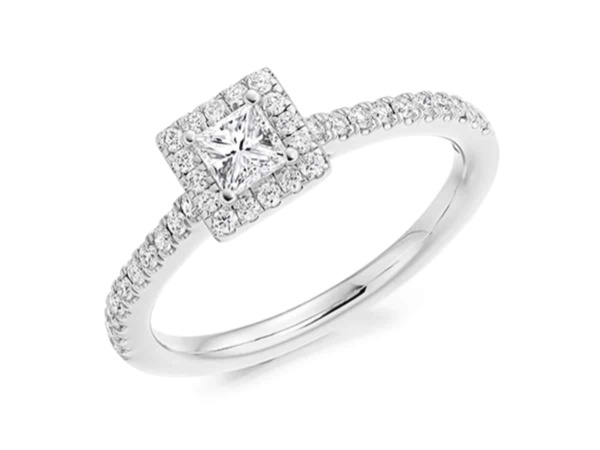 Princess Cut Cluster Ring with Diamond Shoulders