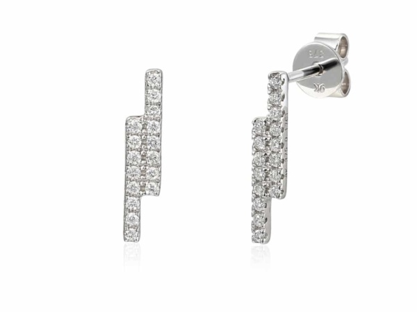 9ct White Gold Linear Diamond Stud Earrings
