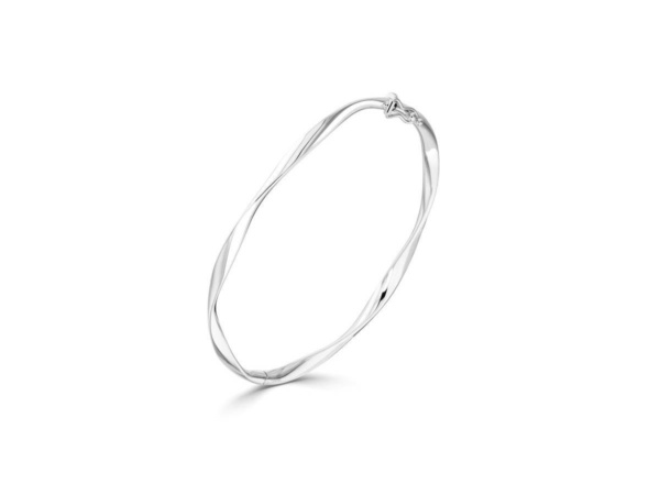 9ct White Gold Hollow Twist Bangle