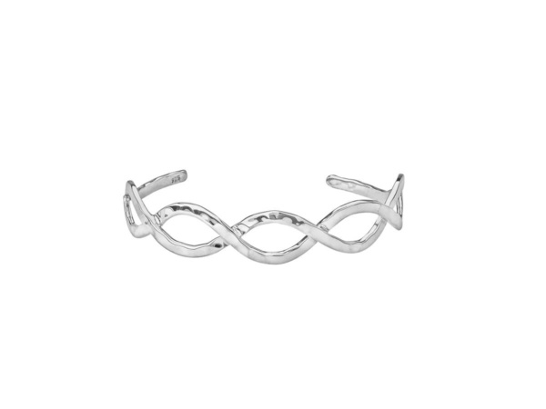 Silver double twist hammered torque bangle