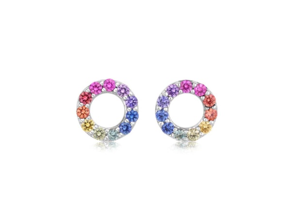 18ct White Gold Multi Coloured Sapphire Studs