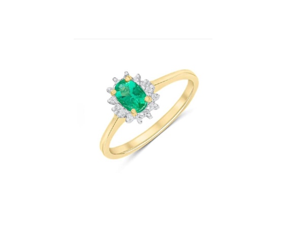 9ct White Gold Emerald & Diamond Oval Cluster Ring