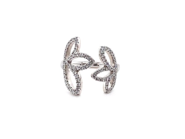 Platinum Triple Open Leaf Split Diamond Ring