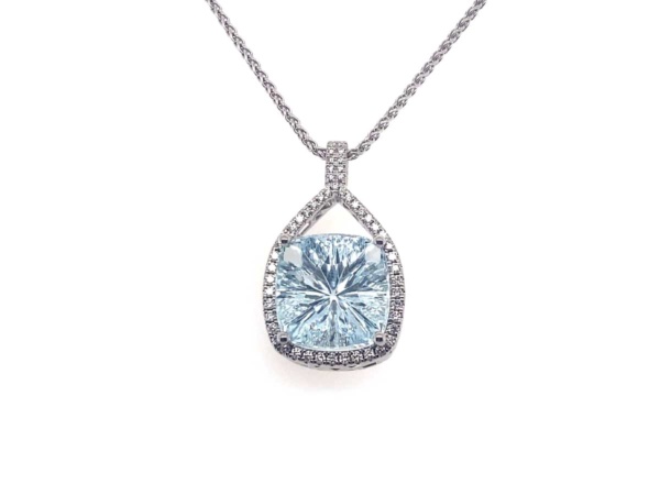 Platinum Aquamarine & Diamond Pendant