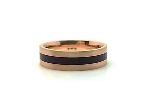 Gents 9ct Rose Gold & Black Cerin Wedding Ring