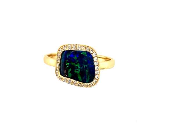 18ct Yellow Gold Abstract Boulder Opal and Diamond Ring