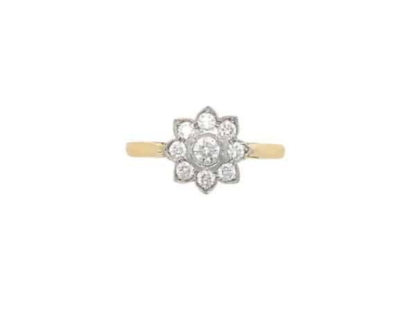 18ct Yellow & White Gold Diamond Flower Cluster Ring