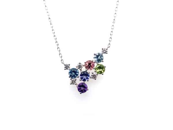 18ct White Gold Mixed Gemstone Pendant