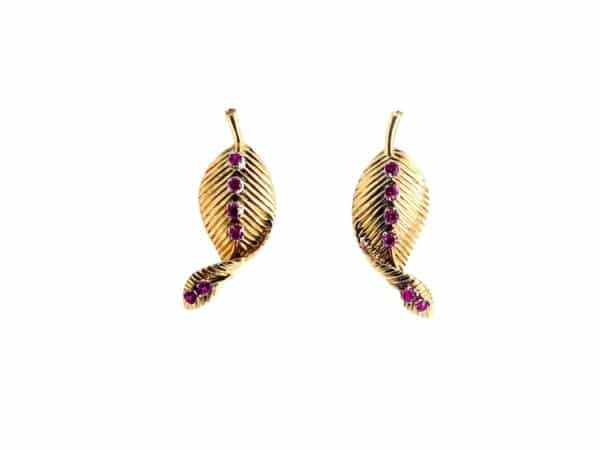 Pre-Owned 18ct Yellow Gold Ruby Leaf Drop Studs