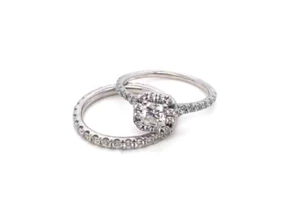 18ct White Gold Halo Cluster & Eternity Ring Set