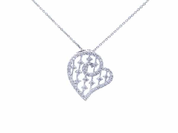 18ct White Diamond Intricate Heart Necklace