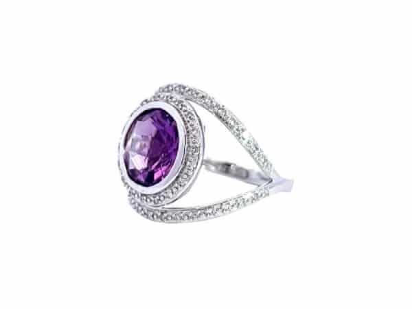9ct White Gold Amethyst & Diamond Cluster Ring