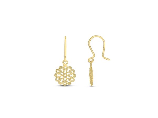 9ct Yellow Gold Round Flower Drop Earrings