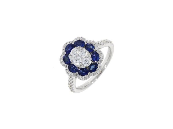 18ct Sapphire and Diamond Oval Flower Ring