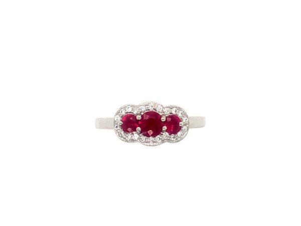 Three Stone Ruby & Diamomd Cluster Ring