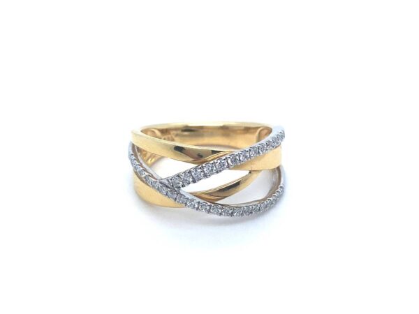 18ct Gold Diamond Wide Cross Over Ring