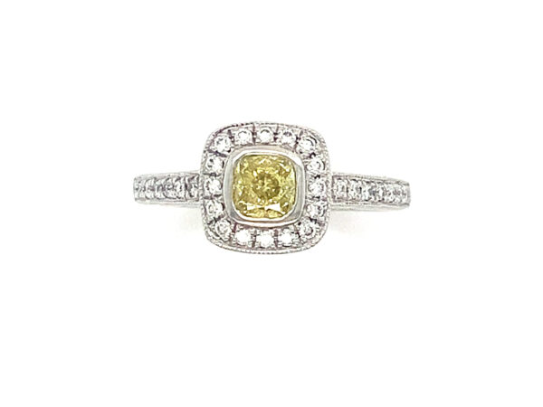 Platinum Yellow Diamond Cluster Ring