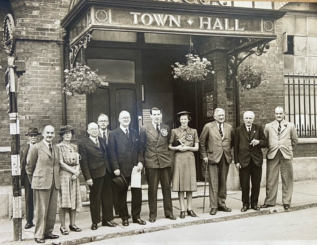 Employees outside Town Hall building
