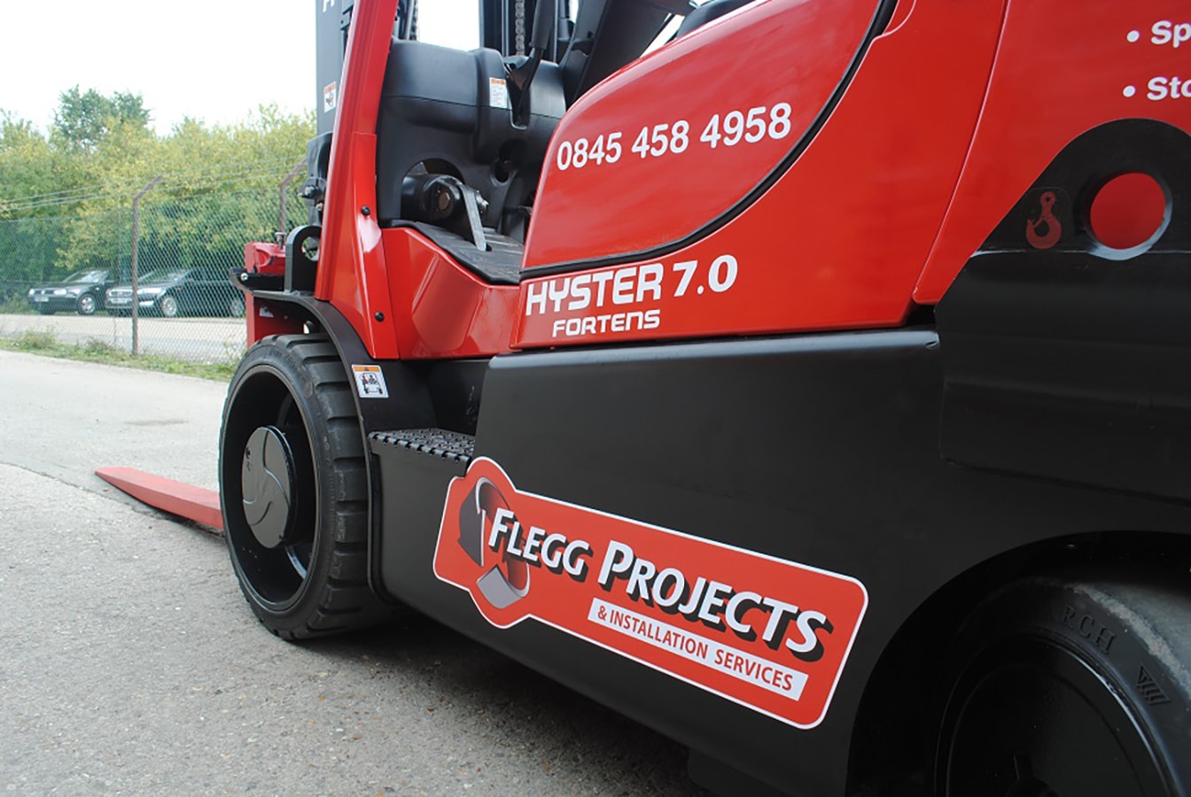 Forklift with logos