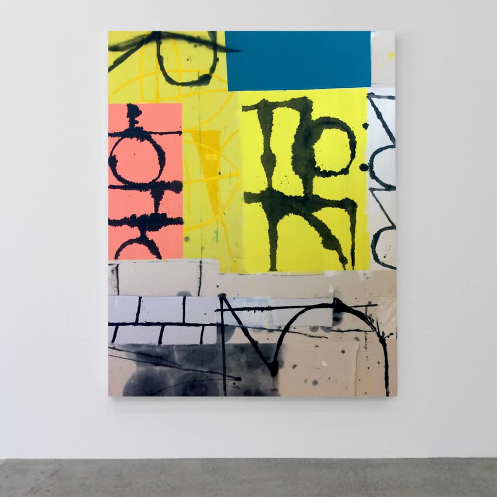 Road Relic Oil, enamel, acrylic and oil stick on stitched canvas 2017_1.5m x 1.8m